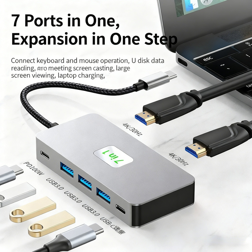4K 60Hz screen mirroring, 9-in-1 USB 3.0 Ethernet port, SD card, TF card, in stock, small size, Type-C docking station.