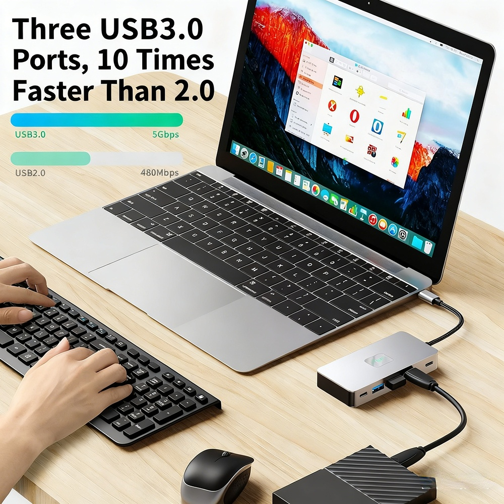 4K 60Hz screen mirroring, 9-in-1 USB 3.0 Ethernet port, SD card, TF card, in stock, small size, Type-C docking station.