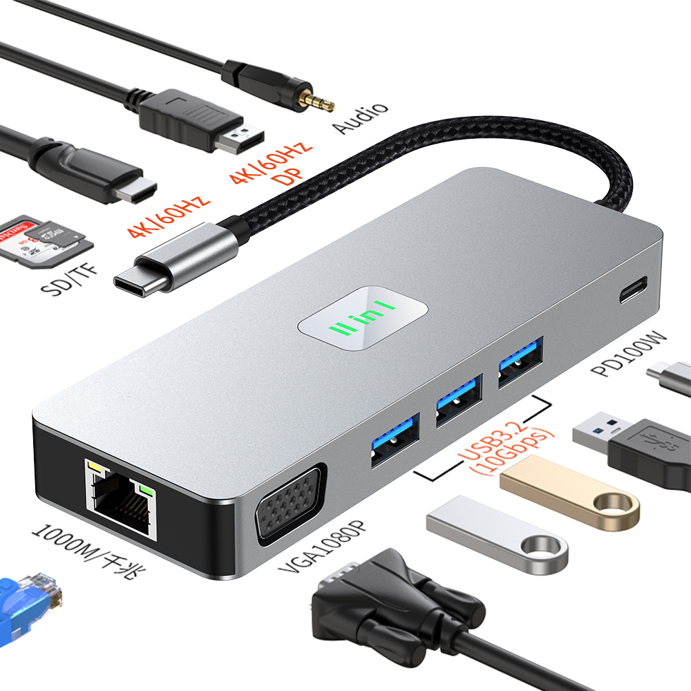 高清4K60h同屏9合一usb3.0 网口sd tf现货48小发type-c扩展坞 