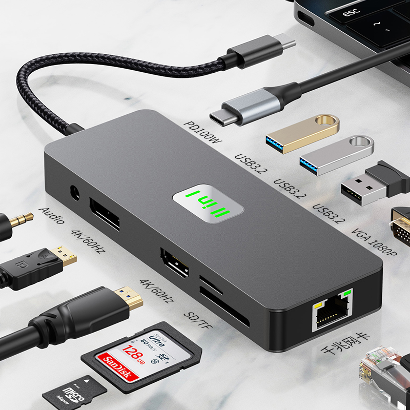 高清4K60h同屏9合一usb3.0 网口sd tf现货48小发type-c扩展坞 