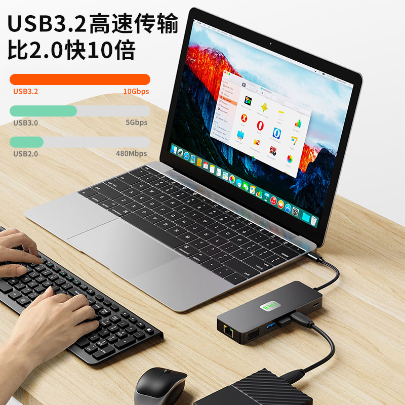 高清4K60h同屏9合一usb3.0 网口sd tf现货48小发type-c扩展坞 