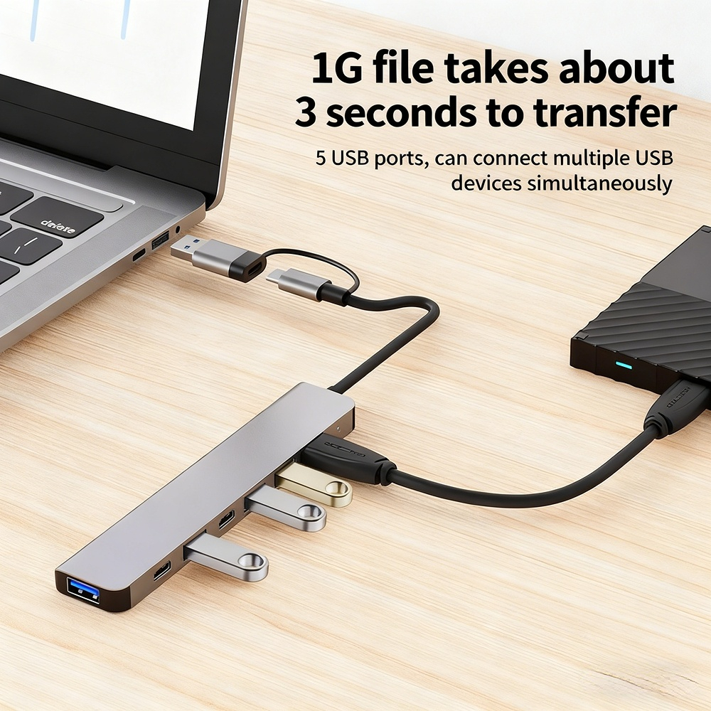 Type-C hub, 7-port 8-in-1 hub/splitter, factory stock available, OEM customization supported.