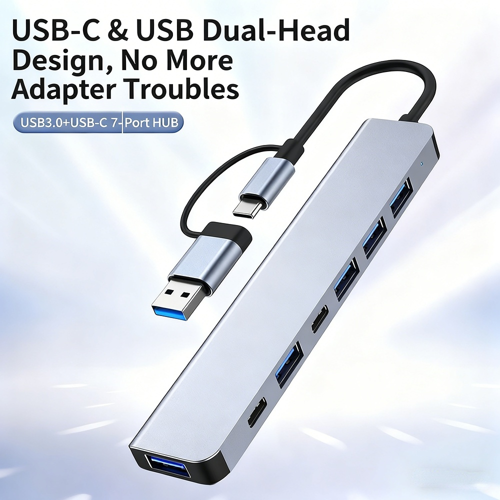 Type-C hub, 7-port 8-in-1 hub/splitter, factory stock available, OEM customization supported.