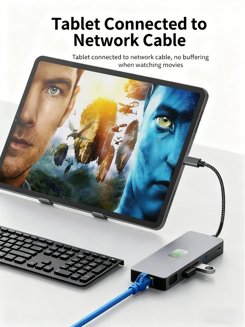 High-definition 4K 60Hz screen mirroring, 9-in-1 USB 3.0 Ethernet port, SD/TF card slot, 48-inch small Type-C expansion dock.