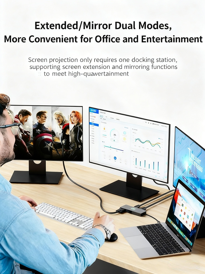 High-definition 4K 60Hz screen mirroring, 9-in-1 USB 3.0 Ethernet port, SD/TF card slot, 48-inch small Type-C expansion dock.