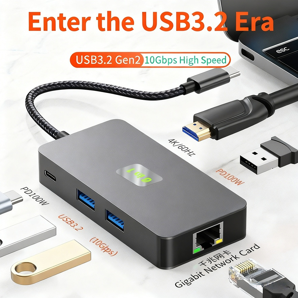 High-definition 4K 60Hz screen mirroring, 9-in-1 USB 3.0 Ethernet port, SD/TF card slot, 48-inch small size, Type-C expansion dock.