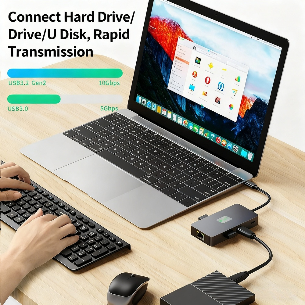 High-definition 4K 60Hz screen mirroring, 9-in-1 USB 3.0 Ethernet port, SD/TF card slot, 48-inch small size, Type-C expansion dock.