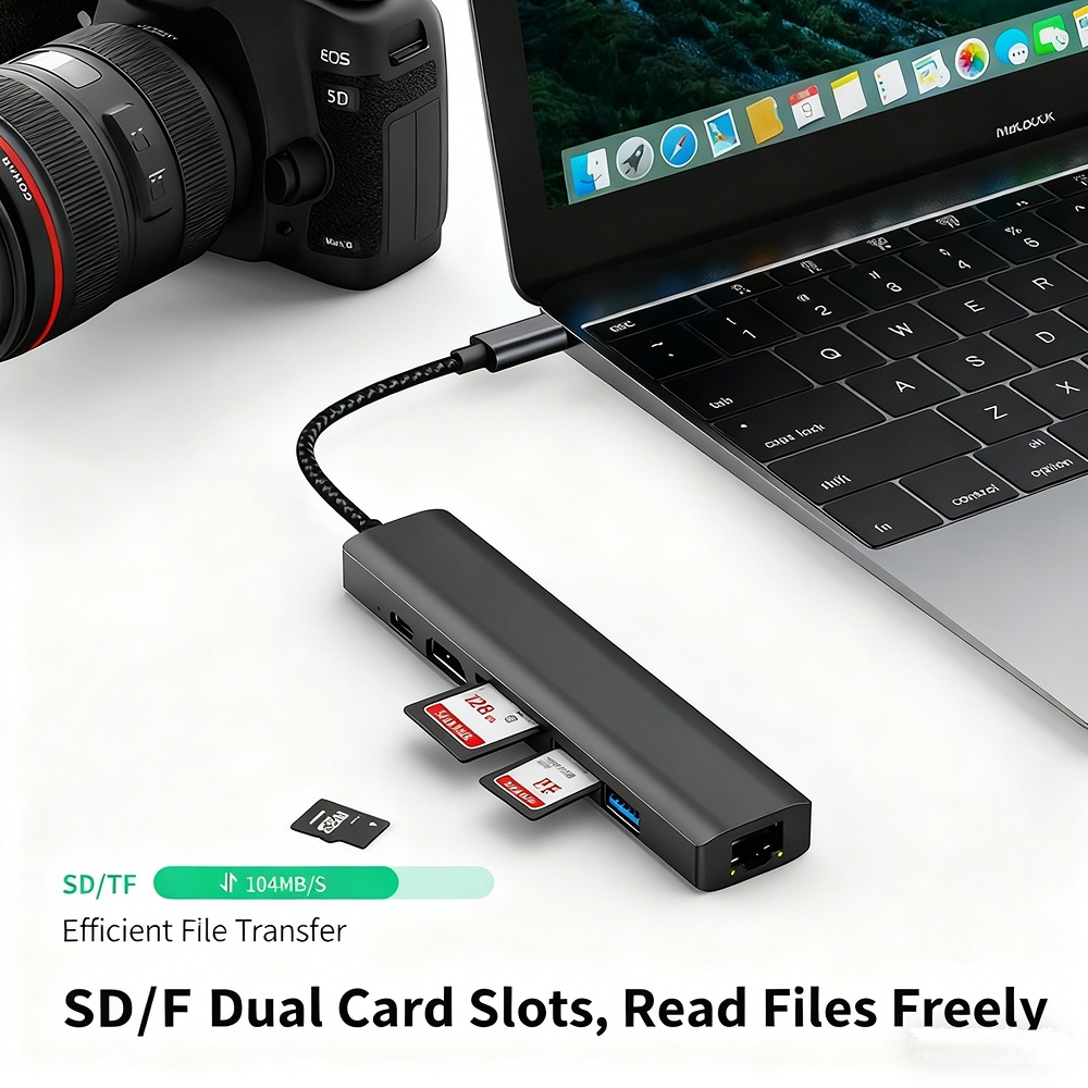 USB 3.0 Gigabit Ethernet docking station, Type-C laptop converter, 7-in-1 docking station