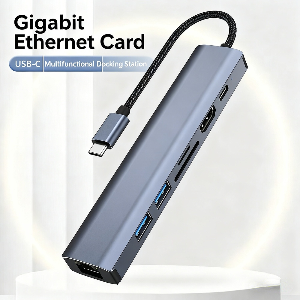 USB 3.0 Gigabit Ethernet docking station, Type-C laptop converter, 7-in-1 docking station