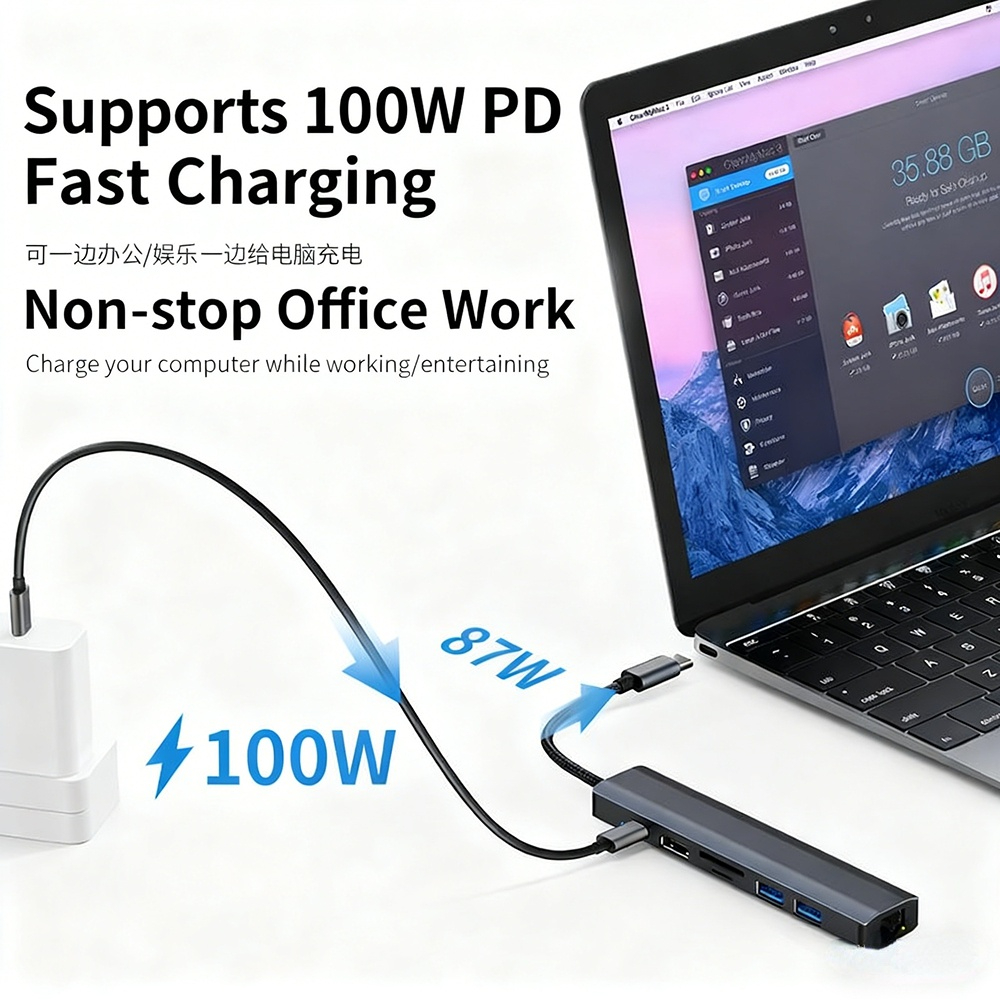USB 3.0 Gigabit Ethernet docking station, Type-C laptop converter, 7-in-1 docking station