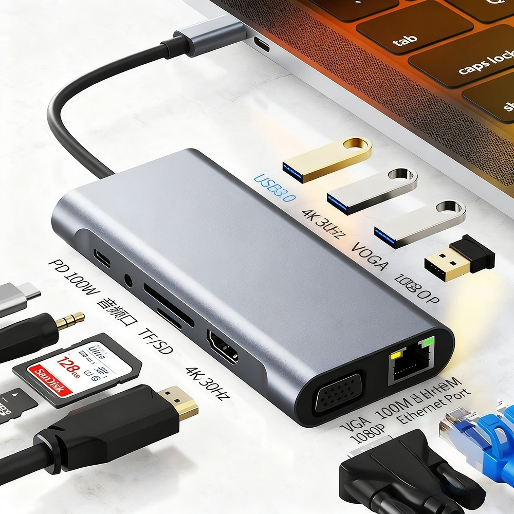 Type-C expansion adapter compatible with Huawei laptops, Apple MacBook Pro computers, and USB converters.