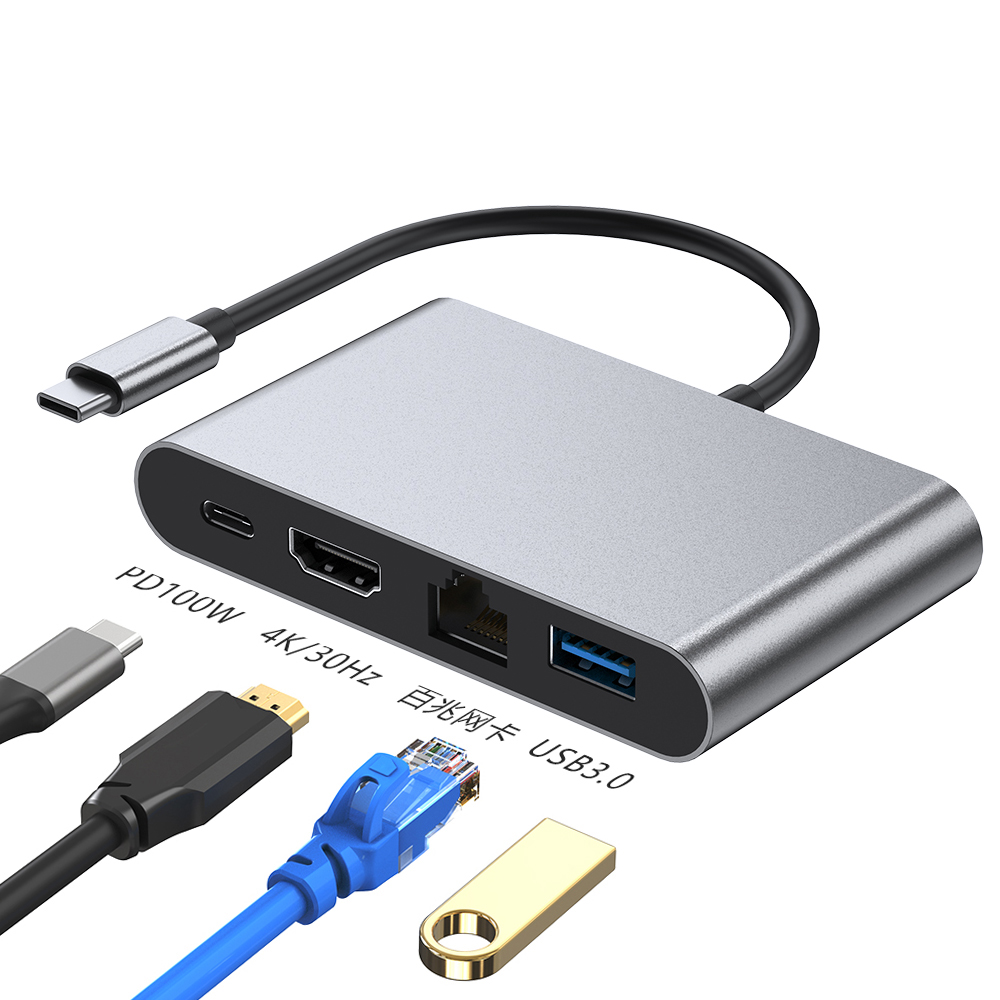 type-c拓展坞转高清4K30Hz网卡USB3.0厂家批发hub3.0转换器 编