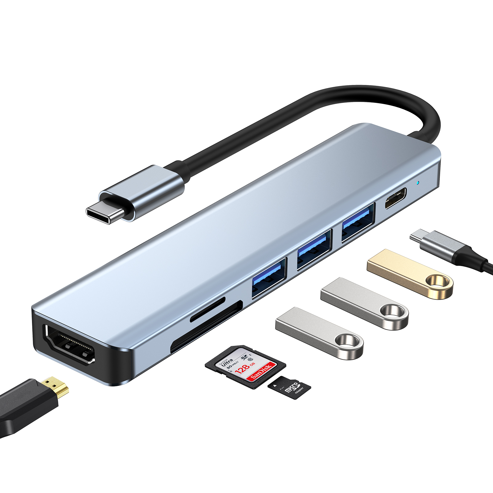 USB docking station with Type-C hub, suitable for iPad, Apple, Huawei laptops, and other expansion docks.