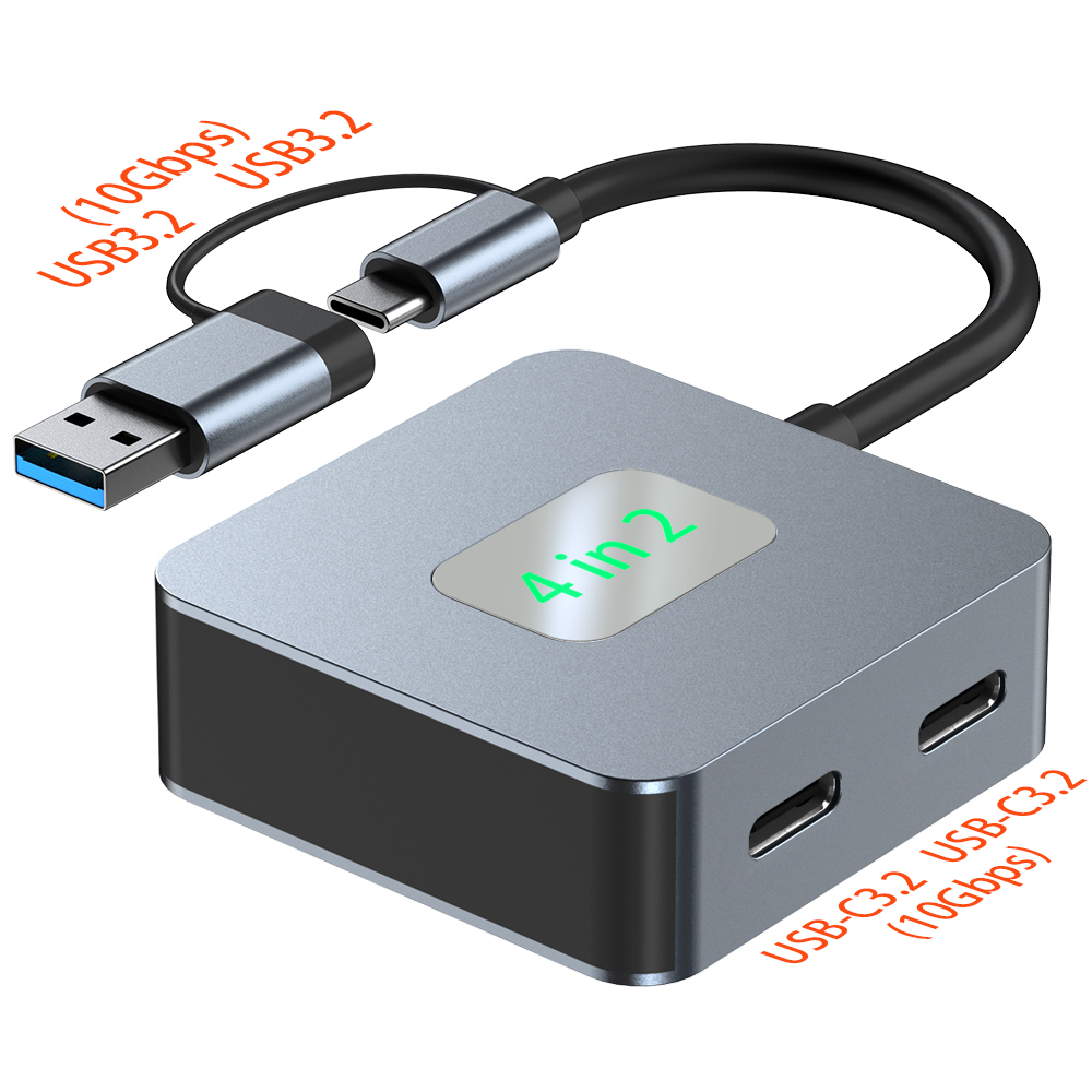 Type-C 3.2 hub, Gen2 laptop hub, 1-to-4 2-in-1 10Gbps splitter