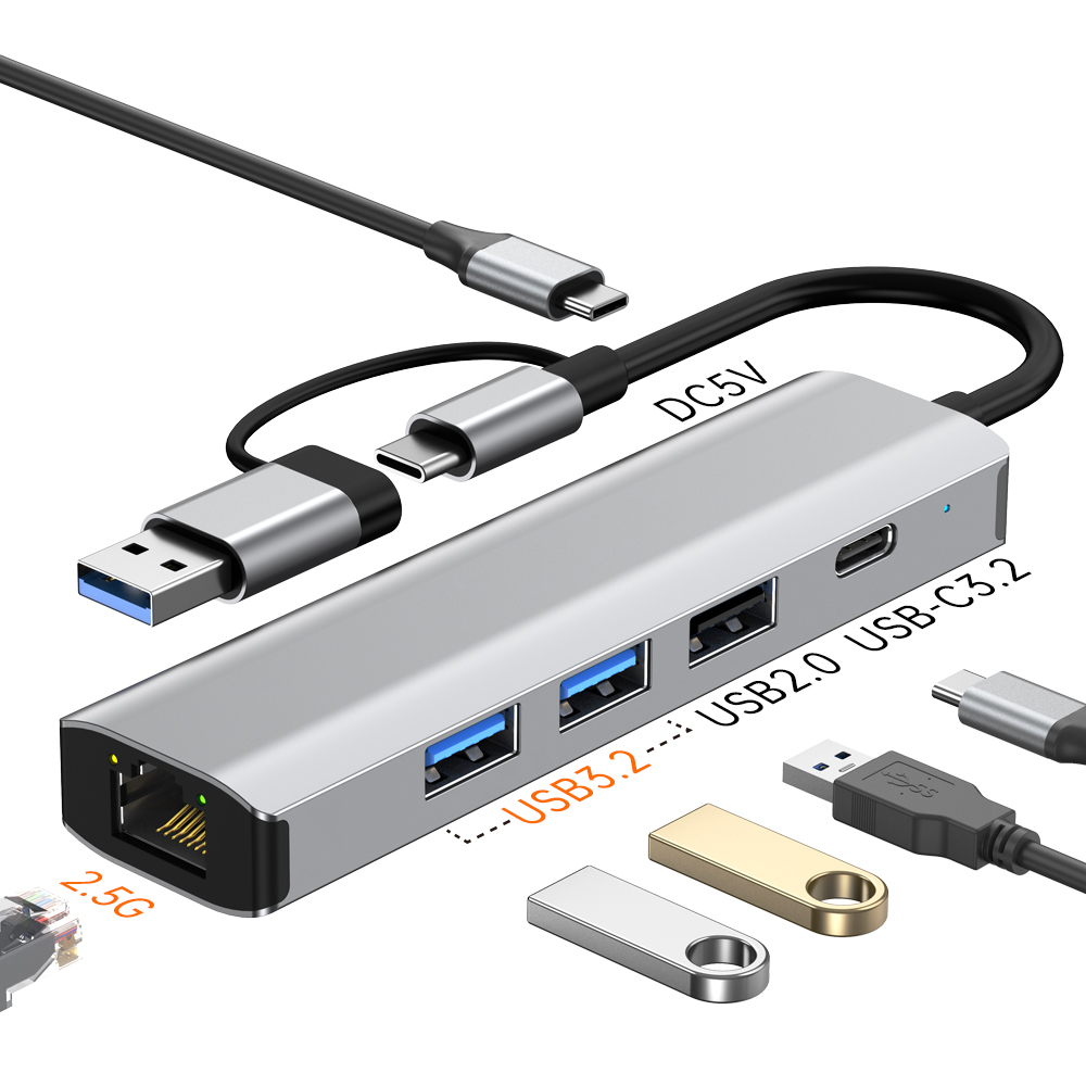 type-c usb二合一千兆有线网卡笔记本平板USB转网口2.52.5G外接